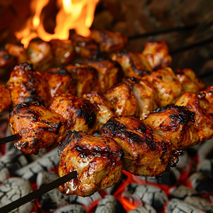 Chicken tikka cooking over charcoal at Rangamati Wokingham