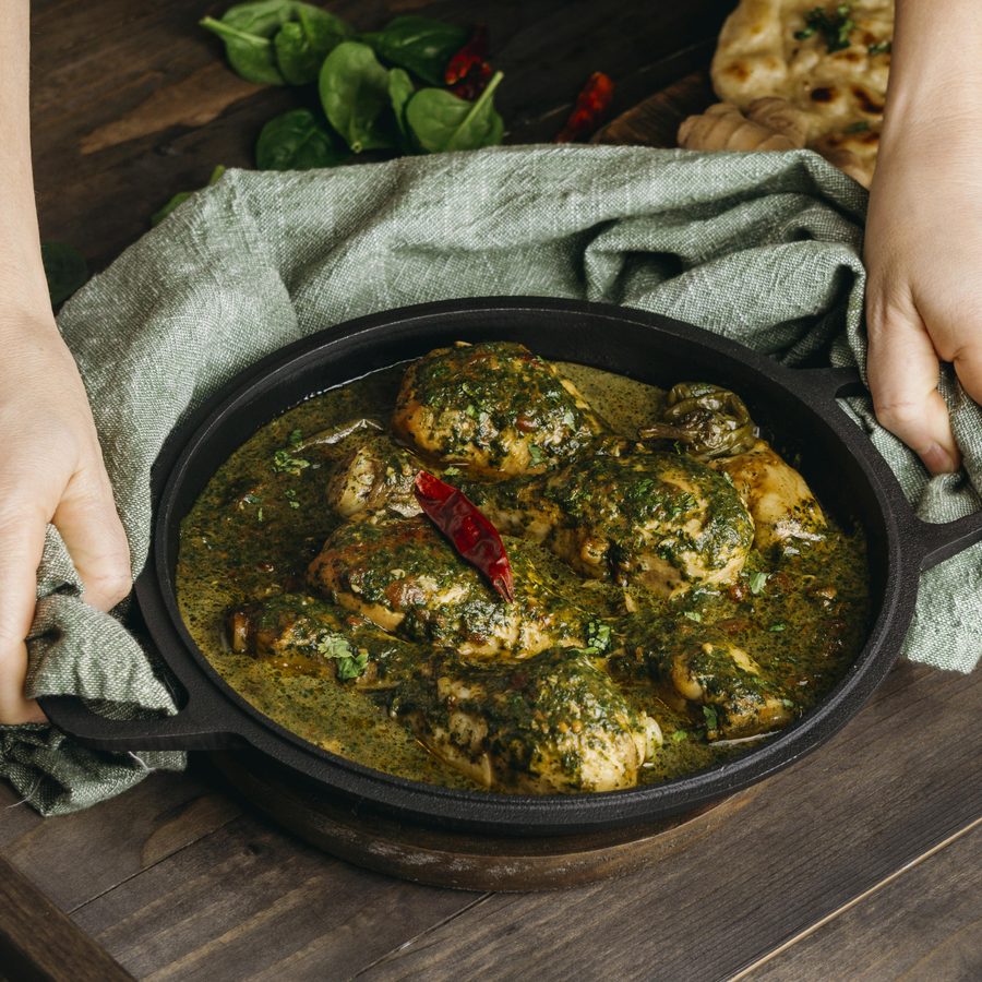 Saag chicken served with naan at Rangamati Wokingham